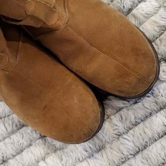 Camel colored suede Arezzo wedge boots - Picture 5 of 8